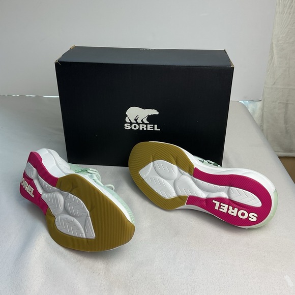 Women's NWT SOREL Women's Explorer™ Defy Low Sneaker Sea Sprite Green White $149 - Picture 9 of 13